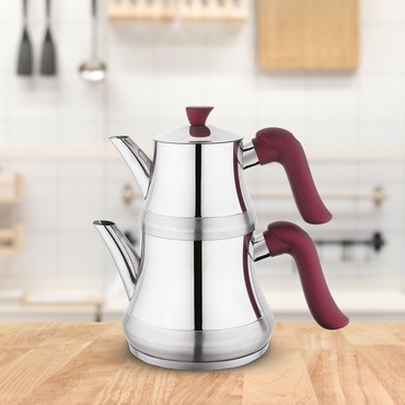 Lale Orta Boy Çaydanlık- Bordo - GÜRAL ÇELİK