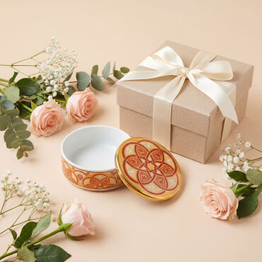 Özel Tasarım El Dekoru Altın Yaldızlı Kapaklı Porselen Mumluk & Dekoratif Kutu 12 Cm - GÜRAL PORSELEN