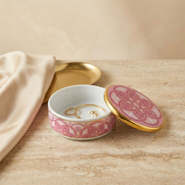 Özel Tasarım El Dekoru Altın Yaldızlı Kapaklı Porselen Mumluk & Dekoratif Kutu 12 Cm - GÜRAL PORSELEN