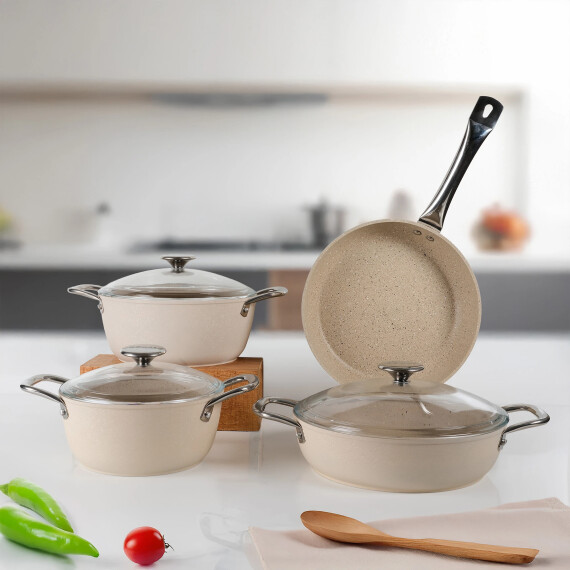 Antoryum Pro 7 Parça ThermoGuard Granit Tencere Takımı Bej - GÜRAL PORSELEN