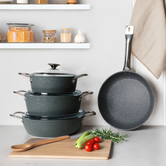 Antoryum Pro 7 Parça ThermoGuard Granit Tencere Takımı Gri - GÜRAL PORSELEN