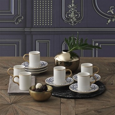 Camelia 12 Parça 6 Kişilik Bone Türk Kahvesi Fincan Takımı - 5552 - GÜRAL PORSELEN