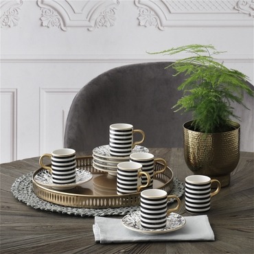 Camelia 12 Parça 6 Kişilik Bone Türk Kahvesi Fincan Takımı - 5554 - GÜRAL PORSELEN