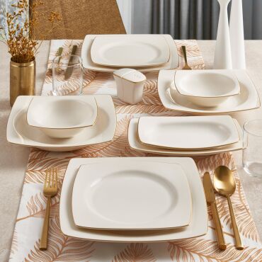 Caroline 54 Parça 12 Kişilik Kare Yemek Takımı Altın Yaldız 20 - GÜRAL PORSELEN