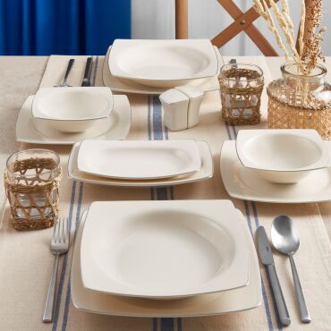 Caroline 54 Parça 12 Kişilik Kare Yemek Takımı Gümüş Yaldız 220 - GÜRAL PORSELEN