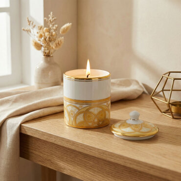 El Dekoru Altın Yaldızlı Kapaklı Porselen Mumluk & Dekoratif Kutu - GÜRAL PORSELEN