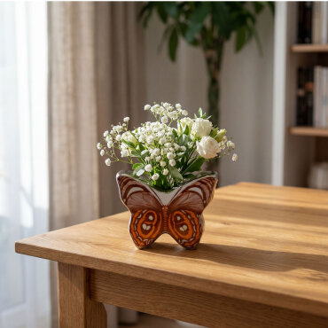 El Dekoru Kelebek Tasarımlı Dekoratif Porselen Vazo Turuncu 13x10 Cm - GÜRAL PORSELEN