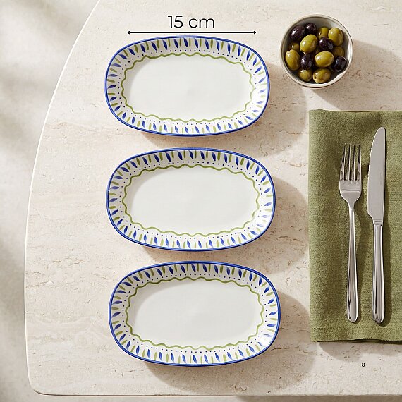 Zeytin Dalı Desenli 15 cm 3'lü .Kayık Tabak Seti - 1