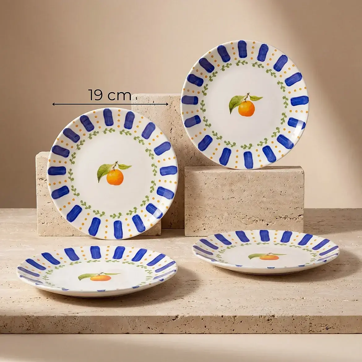 Kayısı Desenli 4'lü 19 cm Porselen Pasta Tabağı Seti - GÜRAL PORSELEN (1)