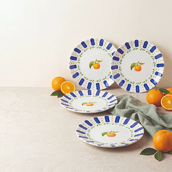 Kayısı Desenli 4'Lü 19 cm Porselen Pasta Tabağı Seti - 3