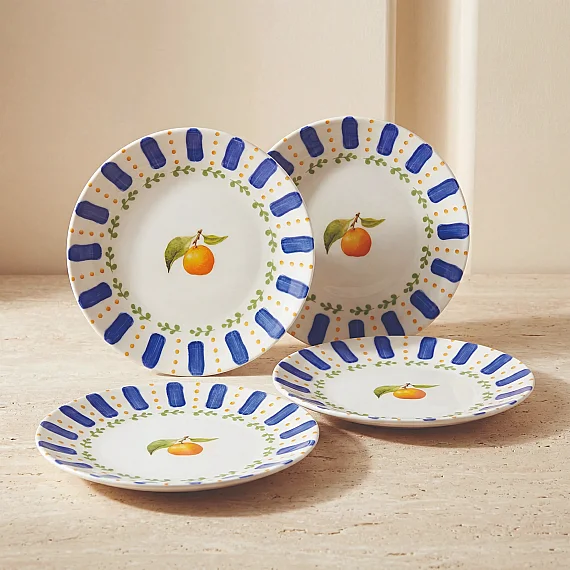 Kayısı Desenli 4'Lü 19 cm Porselen Pasta Tabağı Seti - 4