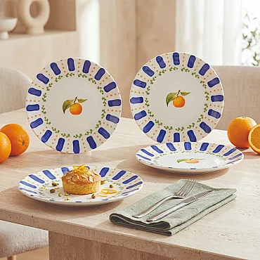 Kayısı Desenli 4'Lü 19 cm Porselen Pasta Tabağı Seti - GÜRAL PORSELEN