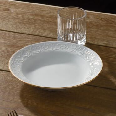 Bahar Dalı 6 Parça 22 cm Çukur Yemek Tabağı Mat Gold - GÜRAL PORSELEN