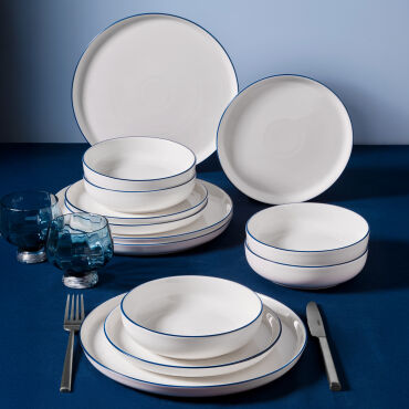 Bilbao 12 Parça 4 Kişilik Yemek Takımı Lacivert File - GÜRAL PORSELEN