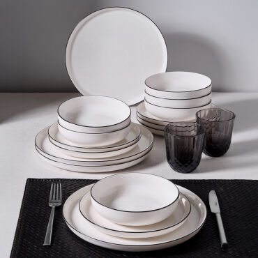 Bilbao 12 Parça 4 Kişilik Yemek Takımı Siyah File - GÜRAL PORSELEN