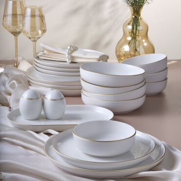 Bilbao 19 Parça 4 Kişilik Yemek Takımı Mat Altın File - GÜRAL PORSELEN