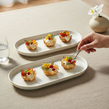 Bilbao 2 Parça 30x16 Cm Kayık Tabak Mat Altın File - GÜRAL PORSELEN