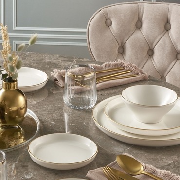 BİLBAO 8 PARÇA 2 KİŞİLİK BONE YEMEK TAKIMI - GOLD - GÜRAL PORSELEN
