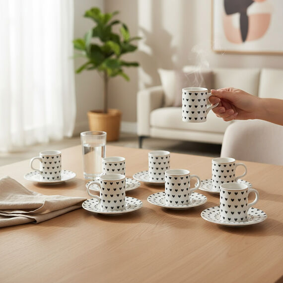 Camelia 12 Parça 6 Kişilik Kalpli Kahve Fincan Takımı 6656 - 2