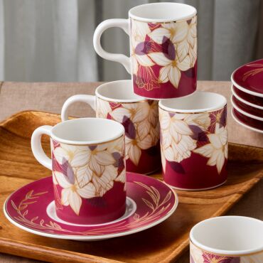 Camelia 12 Parça 6 Kişilik Kahve Fincan Takımı 67081 Bordo - GÜRAL PORSELEN (1)