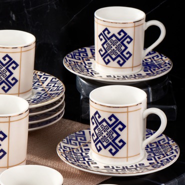 Camelia 12 Parça 6 Kişilik Kahve Fincan Takımı Lacivert 62492 - GÜRAL PORSELEN