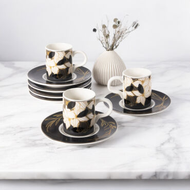 Camelia 12 Parça 6 Kişilik Kahve Takımı 6708 Gri - GÜRAL PORSELEN