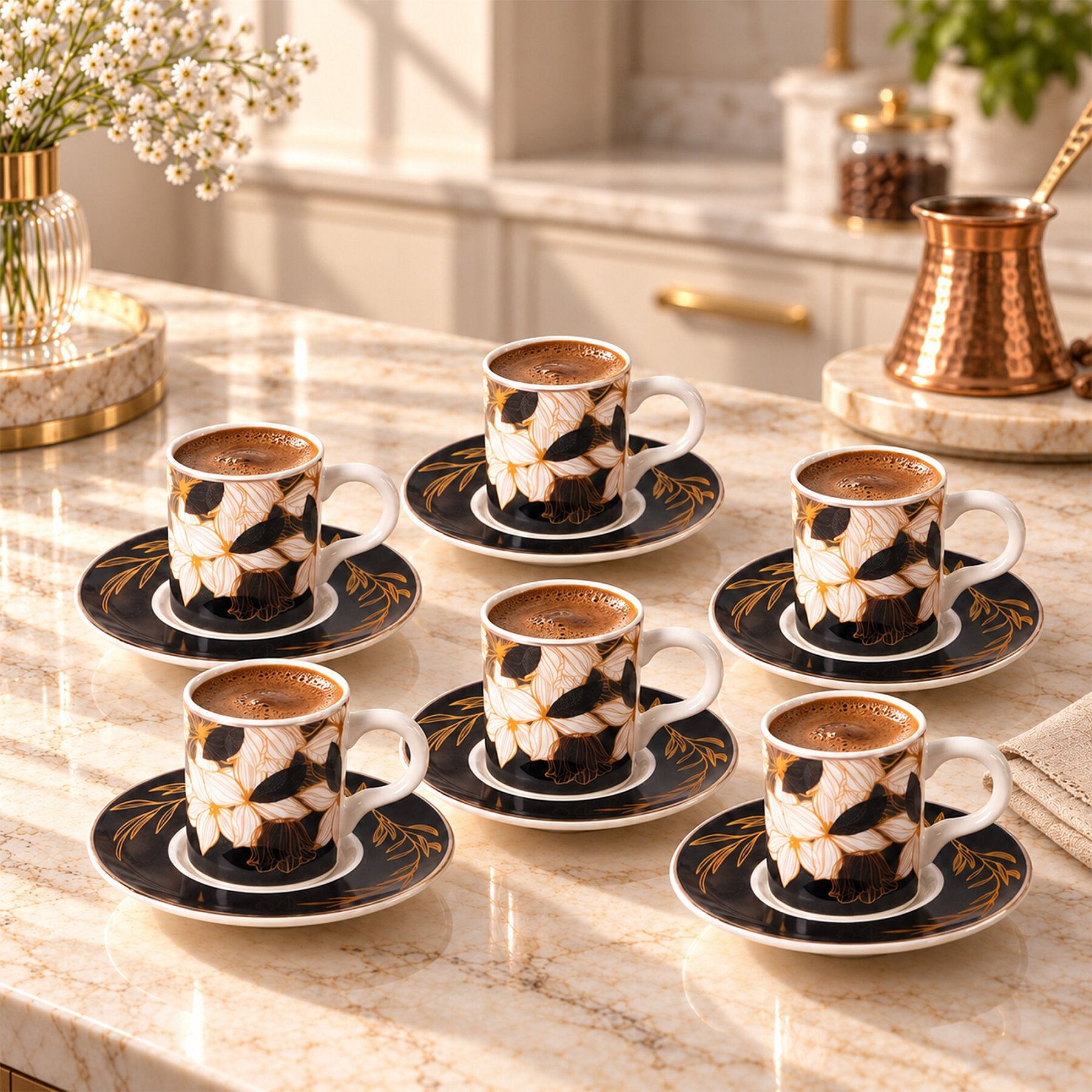 Camelia 12 Parça 6 Kişilik Kahve Takımı 6708 Gri - GÜRAL PORSELEN