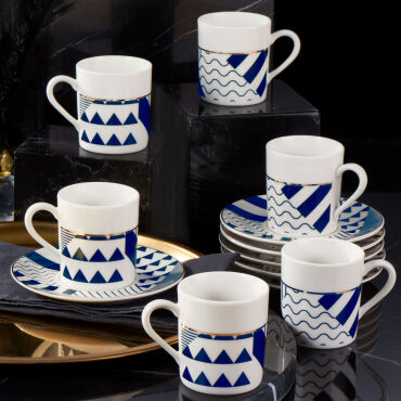 Camelia 12 Parça 6 Kişilik Kahve Takımı Lacivert 62501 - GÜRAL PORSELEN