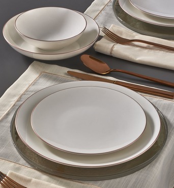 CAMELIA 24 PARÇA 6 KİŞİLİK BONE YEMEK TAKIMI - COPPER BAKIR - GÜRAL PORSELEN