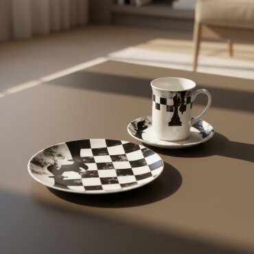 Camelia 3 Parça Çay Takımı Satranç Fil - GÜRAL PORSELEN