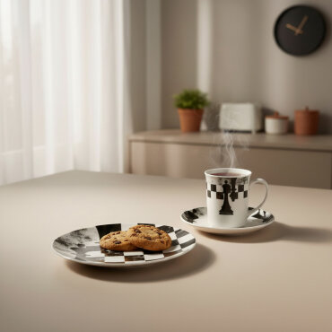 Camelia 3 Parça Çay Takımı Satranç Şah - GÜRAL PORSELEN