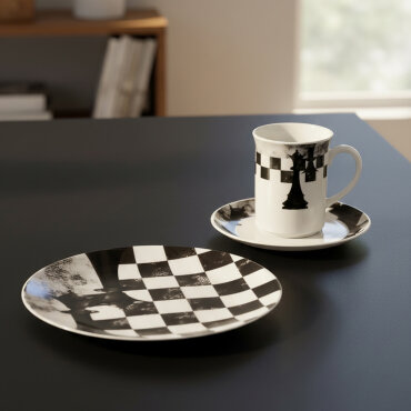 Camelia 3 Parça Çay Takımı Satranç Vezir - GÜRAL PORSELEN