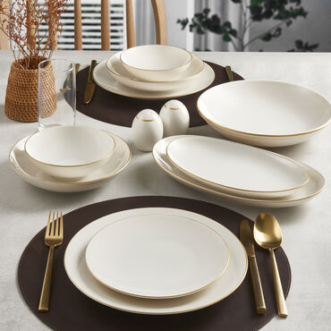 Camelia 30 Parça 6 Kişilik Bone Yemek Takımı - Gold - GÜRAL PORSELEN