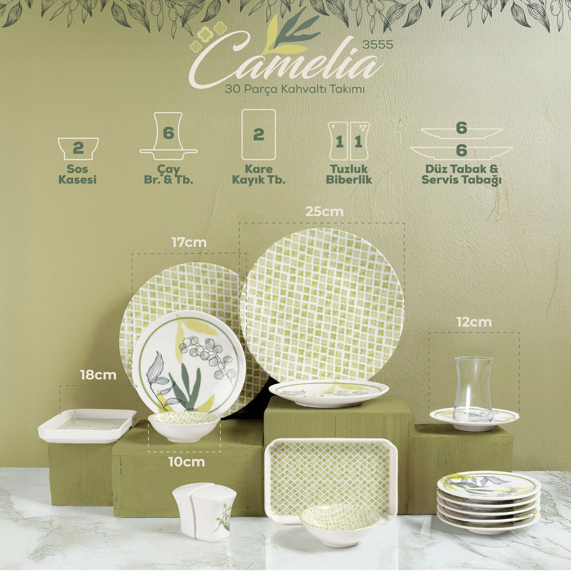 Camelia 30 Parça 6 Kişilik Kahvaltı Takımı 3555