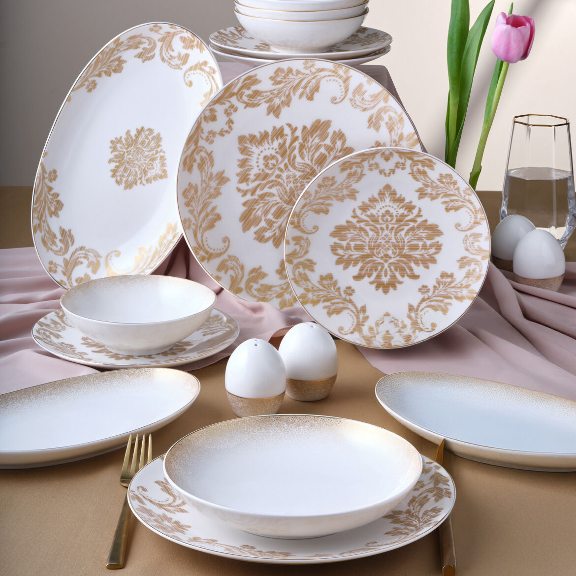 Camelia 54 Parça 12 Kişilik Yemek Takımı Gold 6585