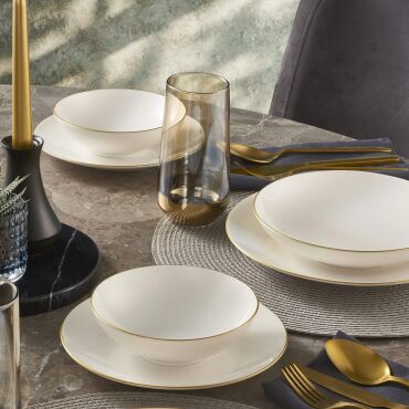 Camelia 6 Kişilik 24 Parça Yemek Takımı Mat Gold - GÜRAL PORSELEN