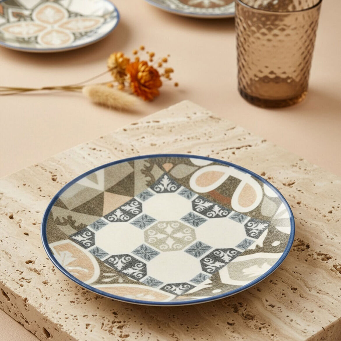 GÜRAL PORSELEN - Camelia Harmony Blue 6 Parça 20 cm Pasta Takımı 4270