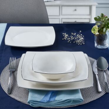 Caroline 16 Parça 4 Kişilik Kare Bone Yemek Takımı Gümüş - GÜRAL PORSELEN