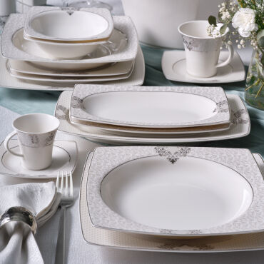 Caroline 54 Parça 12 Kişilik Kare Yemek Takımı 6600 - GÜRAL PORSELEN