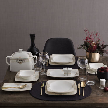 Caroline 62 Parça 12 Kişilik Kare Yemek Takımı 5686 - GÜRAL PORSELEN