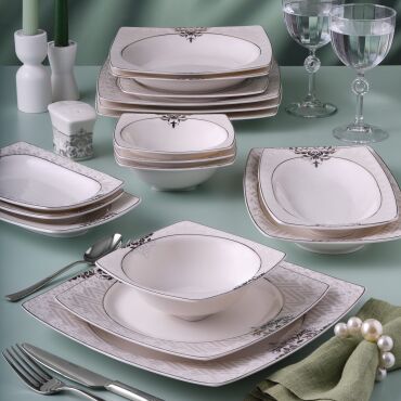 Caroline 62 Parça 12 Kişilik Kare Yemek Takımı 5953 - GÜRAL PORSELEN