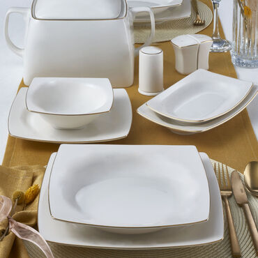 Caroline 62 Parça 12 Kişilik Kare Yemek Takımı Altın Yaldız 20 - GÜRAL PORSELEN