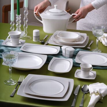 Caroline 85 Parça 12 Kişilik Kare Yemek Takımı 6565 - GÜRAL PORSELEN