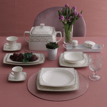 Caroline 85 Parça 12 Kişilik Kare Yemek Takımı 5676 - GÜRAL PORSELEN