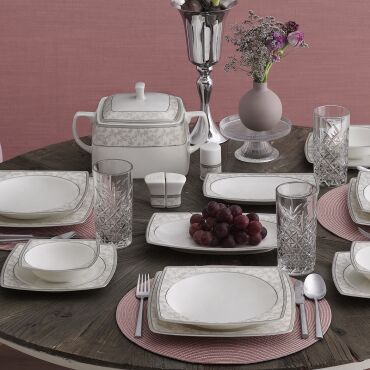 Caroline 85 Parça 12 Kişilik Kare Yemek Takımı 5676 - GÜRAL PORSELEN