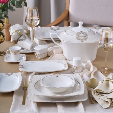 Caroline 85 Parça 12 Kişilik Kare Yemek Takımı 6600 - GÜRAL PORSELEN