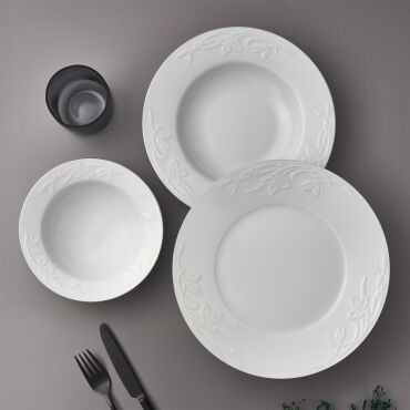 Dinemis 18 Parça 6 Kişilik Rölyefli Yemek Takımı - GÜRAL PORSELEN