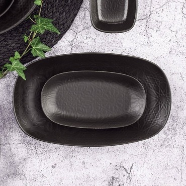 Enternasyonel 2 Parça 24 cm Kayık Tabak Siyah Mat Desenli 515 - GÜRAL PORSELEN