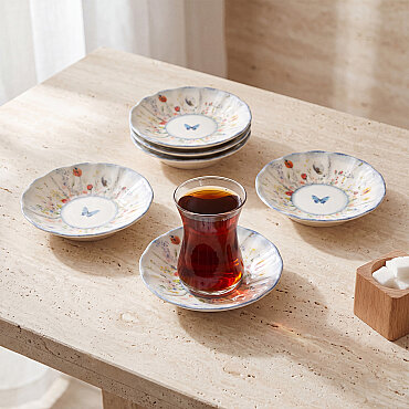 Flora Blue 6 Parça Çay Tabağı 48833 - GÜRAL PORSELEN (1)