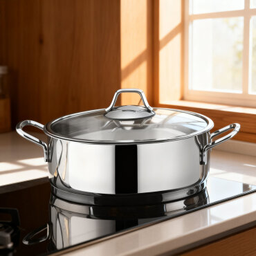 Güral 24 cm Paslanmaz Çelik Basık Tencere Metal Kulp - GÜRAL PORSELEN